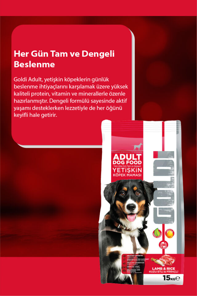 Goldi Kuzu ve Pirinçli Yetişkin Köpek Maması 15Kg