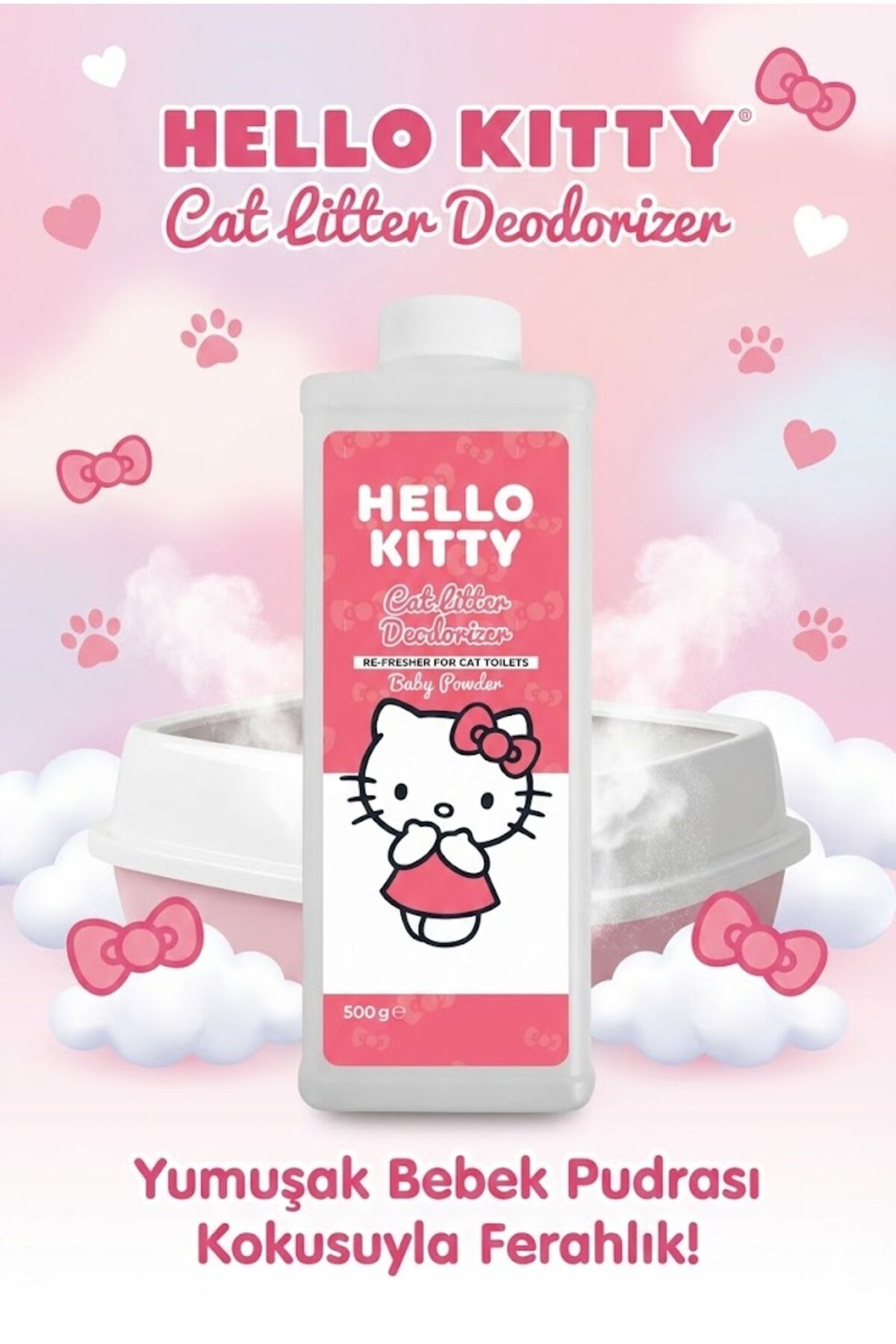 Hello Kitty Cat Litter, Kedi Kumu Deodorizer, Koku Giderici Bebek Pudrası Kokulu 500gr