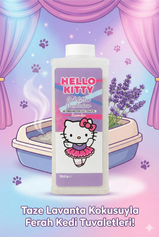 Hello Kitty Cat Litter, Kedi Kumu Deodorizer, Koku Giderici Lavanta Kokulu 500gr
