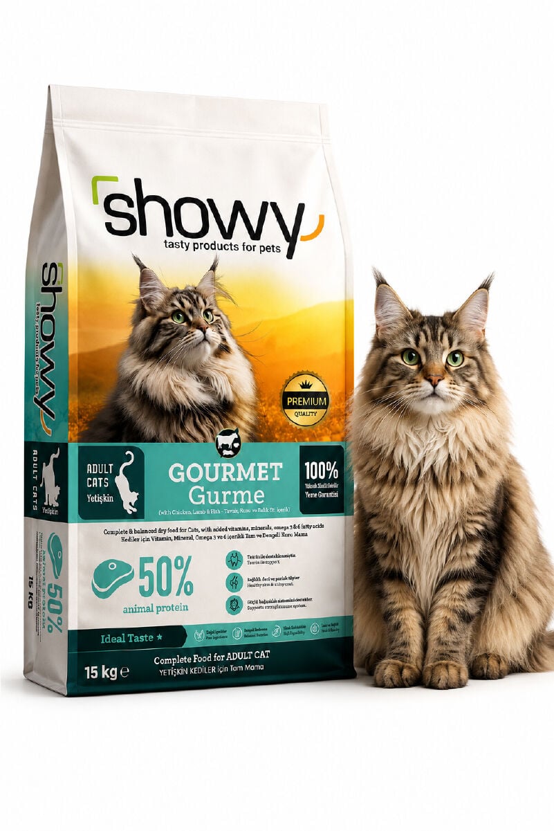 Showy Gourmet 15 Kg Tavuk, Kuzu ve Balık Etli Gurme Yetişkin Kedi Kuru Maması