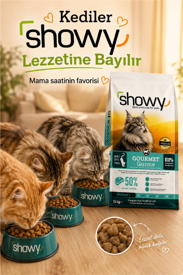 Showy Gourmet 15 Kg Tavuk, Kuzu ve Balık Etli Gurme Yetişkin Kedi Kuru Maması