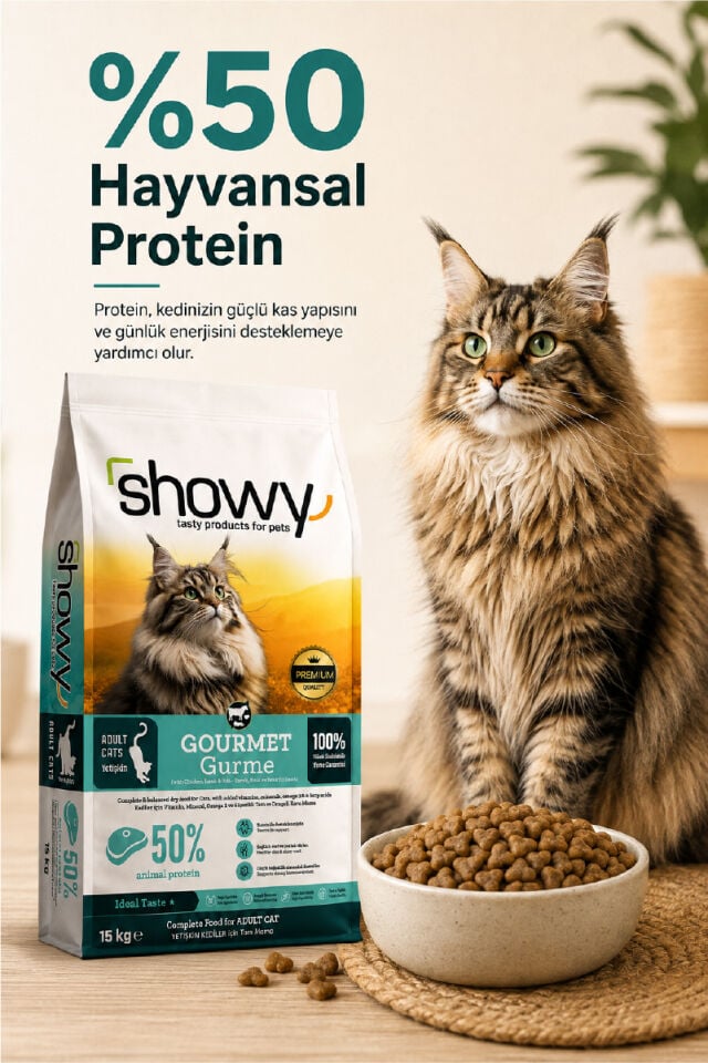 Showy Gourmet 15 Kg Tavuk, Kuzu ve Balık Etli Gurme Yetişkin Kedi Kuru Maması