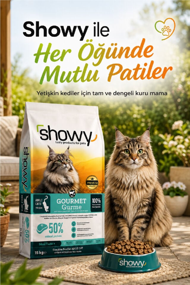 Showy Gourmet 15 Kg Tavuk, Kuzu ve Balık Etli Gurme Yetişkin Kedi Kuru Maması